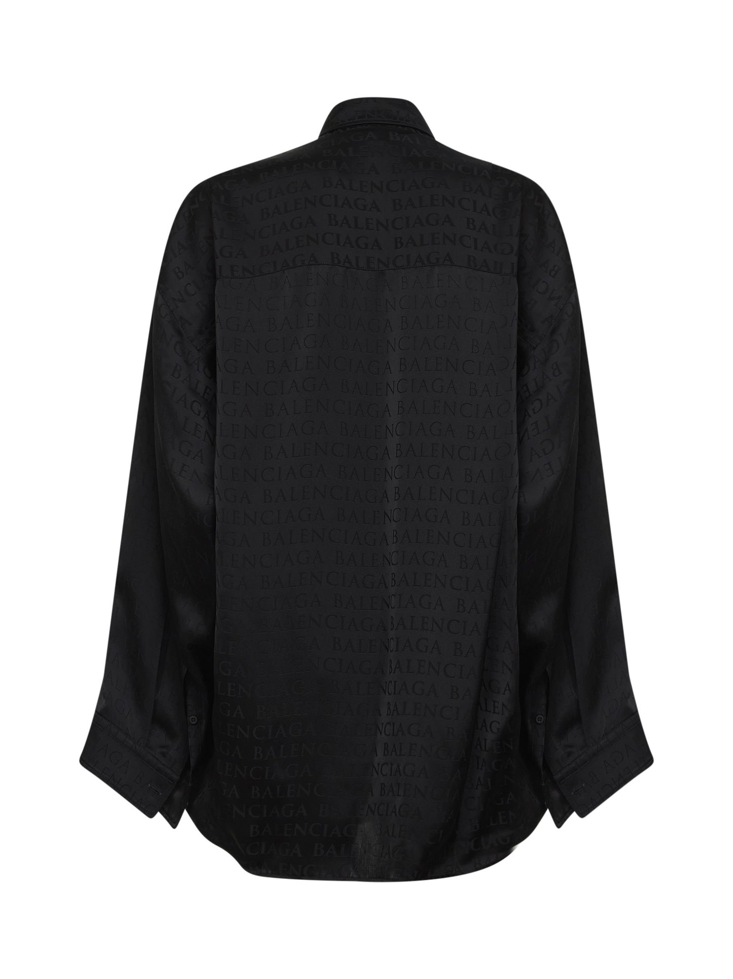 Camicia Cocoon in raso jacquard nero