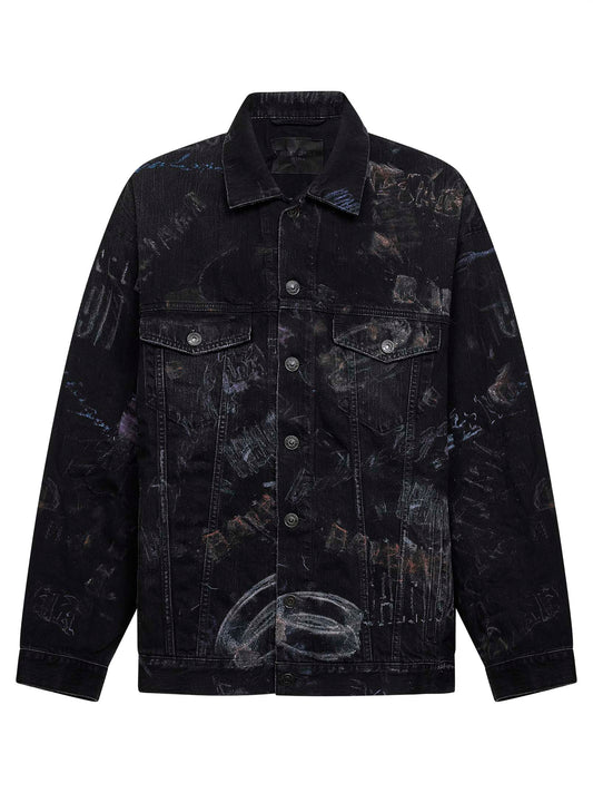 Black fade out Washed Crayon Allover denim Oversized jacket