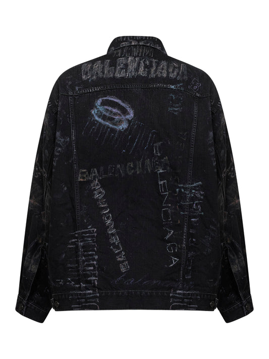 Black fade out Washed Crayon Allover denim Oversized jacket