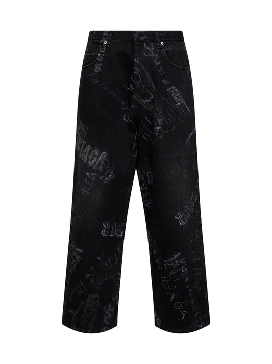 Black fade out Washed Crayon Allover denim Minimal Baggy jeans