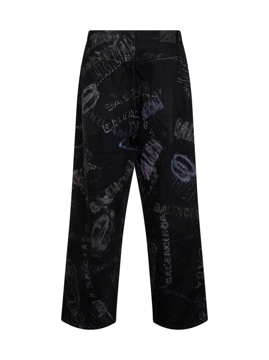 Black fade out Washed Crayon Allover denim Minimal Baggy jeans