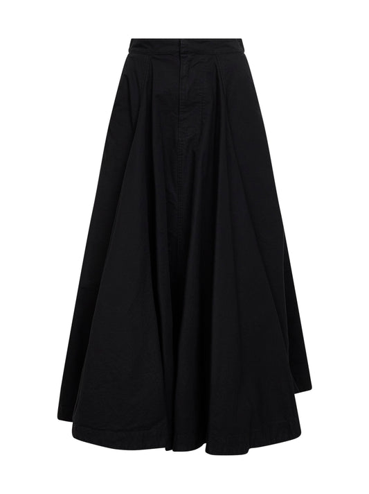Black cotton ripstop Godet Maxi Skirt
