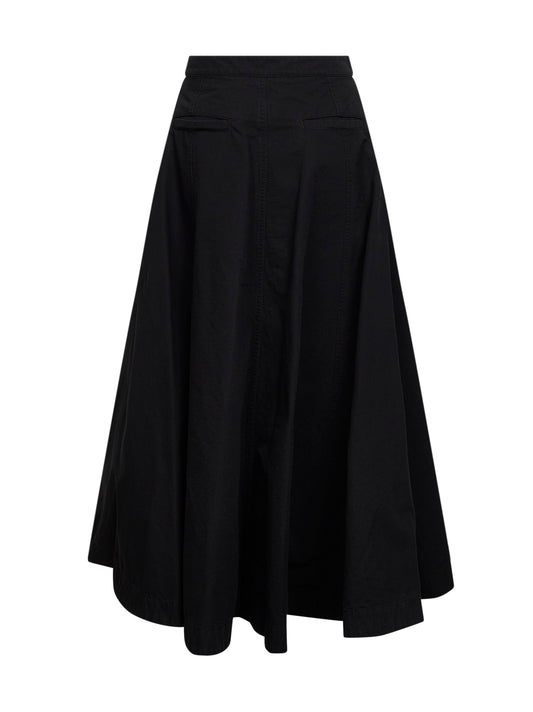 Black cotton ripstop Godet Maxi Skirt