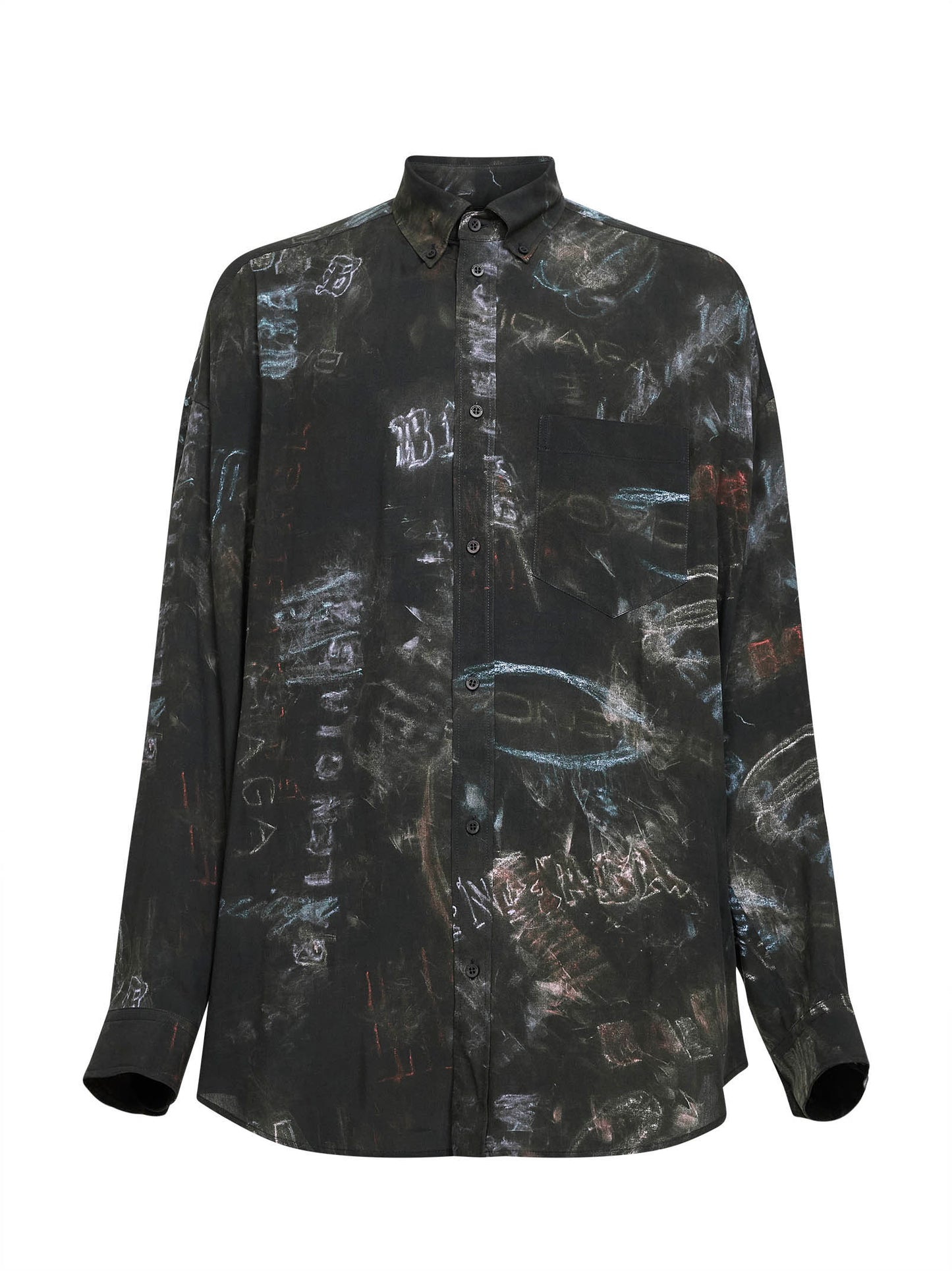 Camicia Cocoon Washed Crayon Allover nero