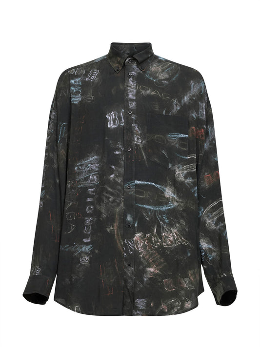 Camicia Cocoon Washed Crayon Allover nero