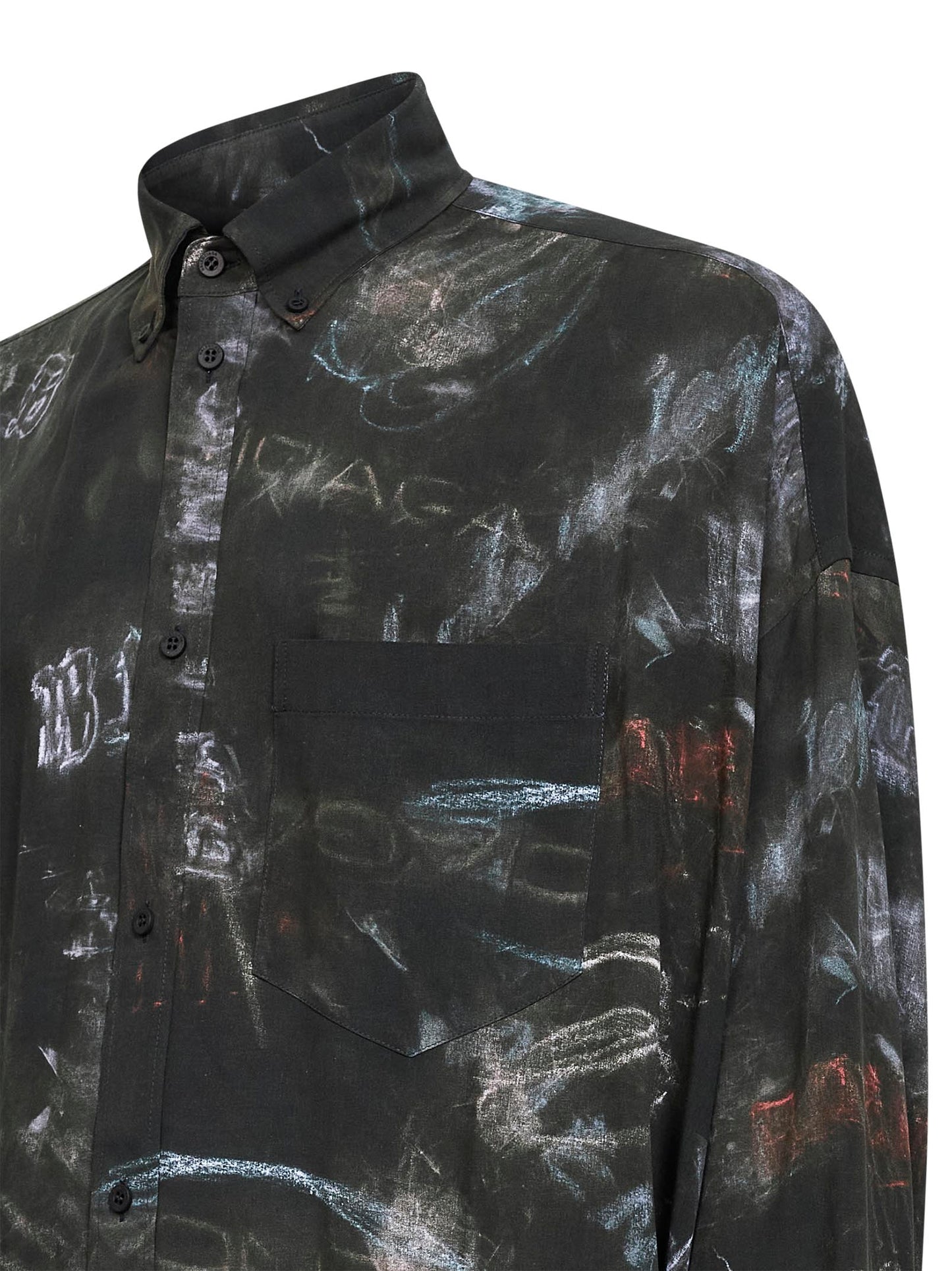 Camicia Cocoon Washed Crayon Allover nero