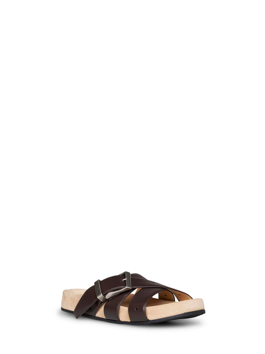 Black calf leather Belt mules