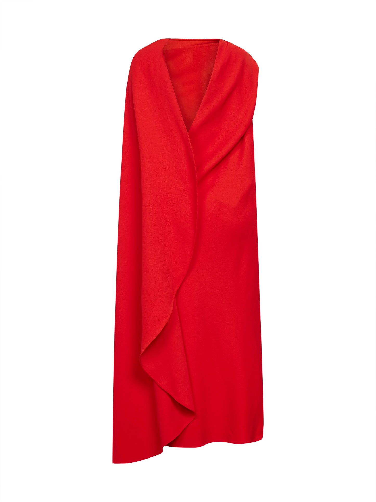 L'Abito Drappeggiato in crêpe di lana e seta rosso tramonto