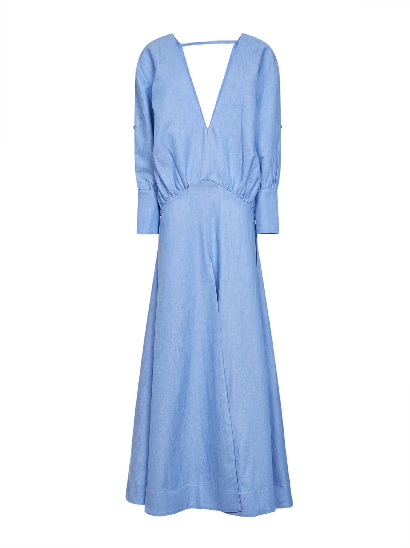 Abito lungo svasato in cotone azzurro