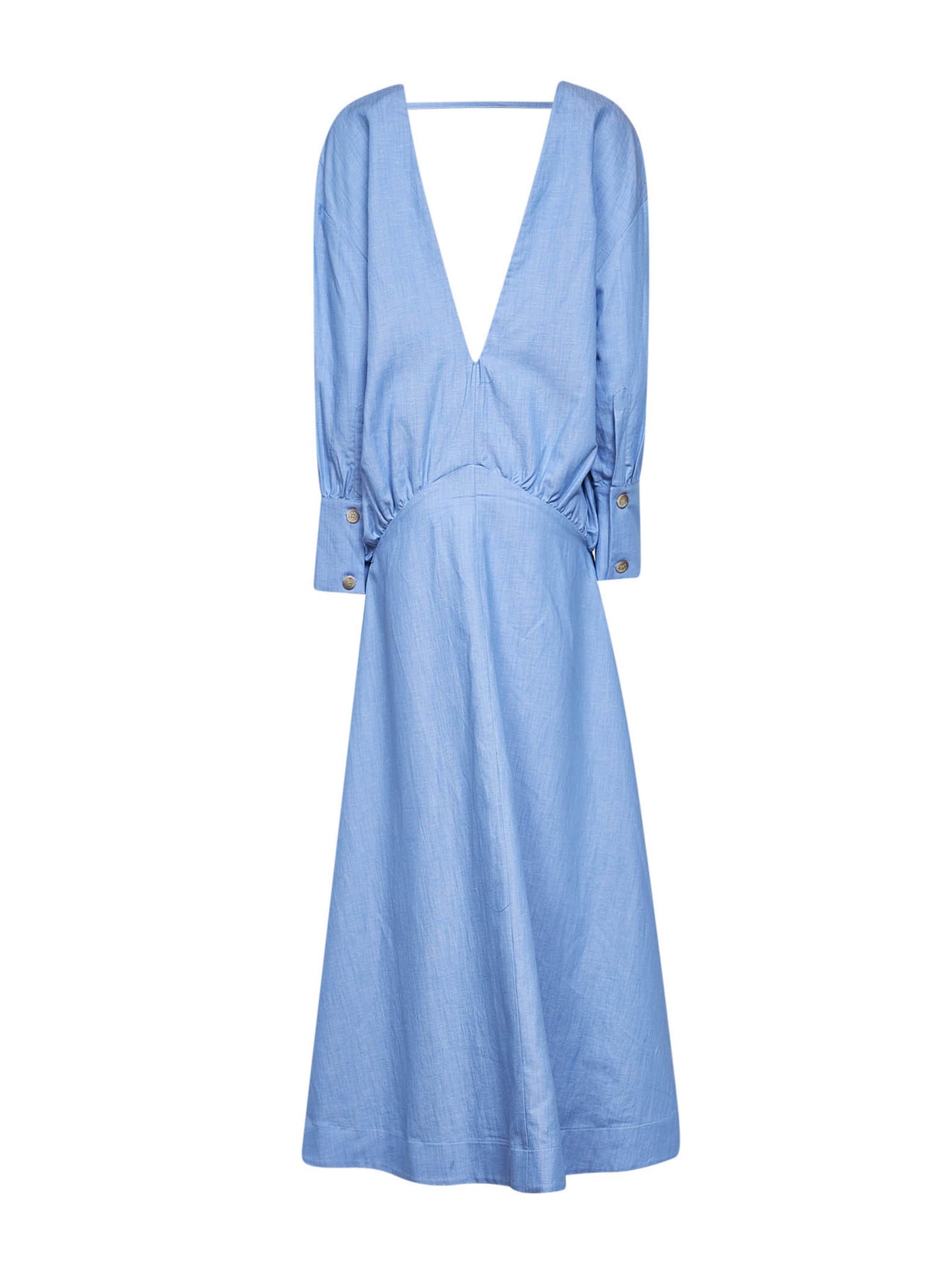 Abito lungo svasato in cotone azzurro