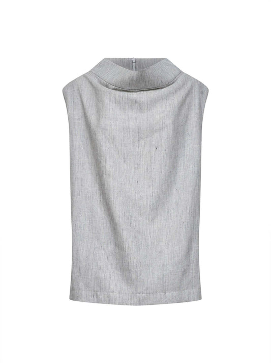 Grey linen and wool chevron long sleeveless top