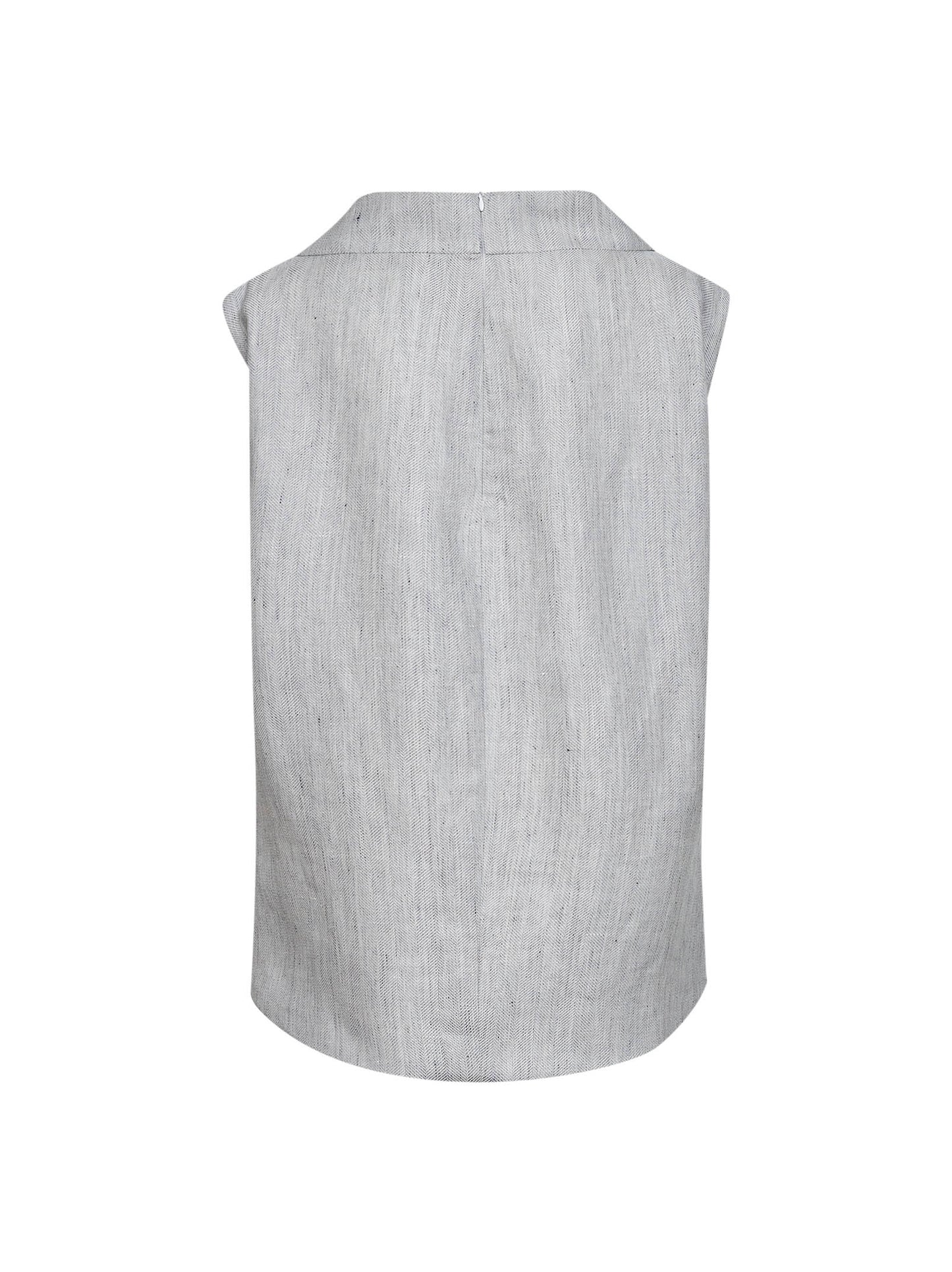 Grey linen and wool chevron long sleeveless top