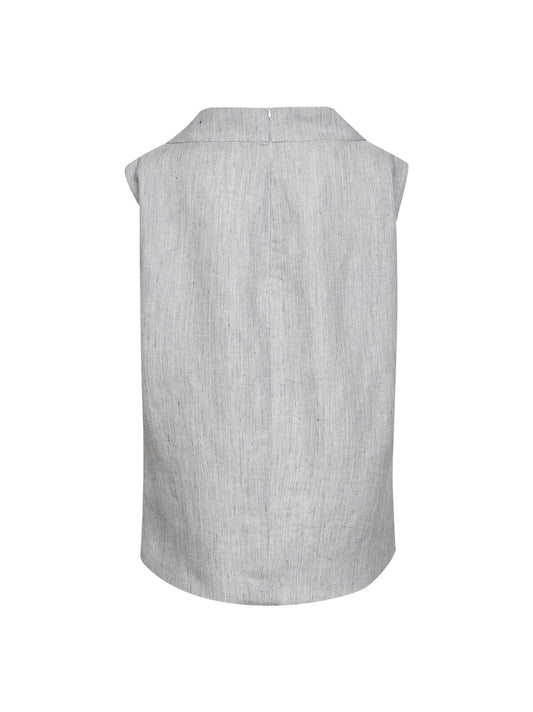 Grey linen and wool chevron long sleeveless top