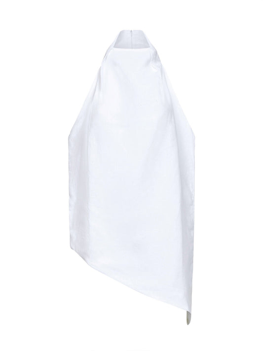 White linen asymmetric top