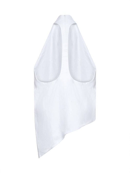 White linen asymmetric top