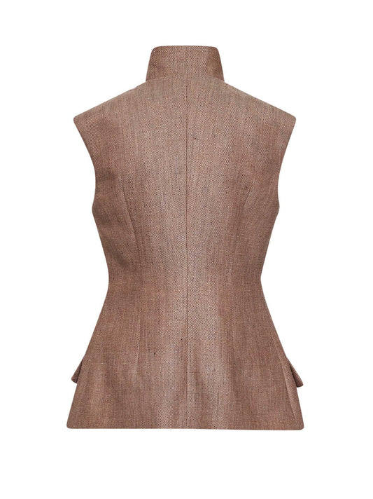 Beige chevron wool blend Portofino asymmetric vest