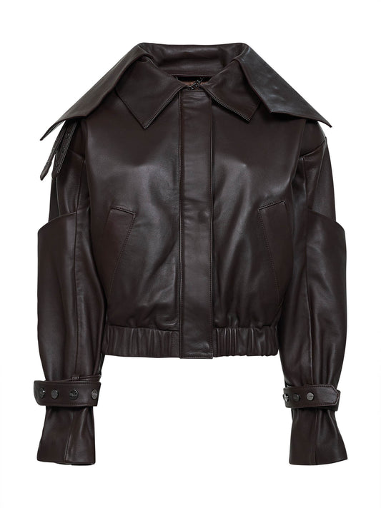 Brown calf leather bomber jacket
