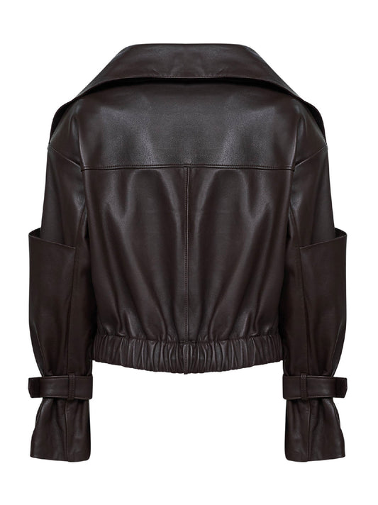 Brown calf leather bomber jacket
