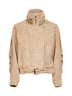 Giacca biker con cintura in pelle scamosciata sabbia