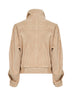 Giacca biker con cintura in pelle scamosciata sabbia