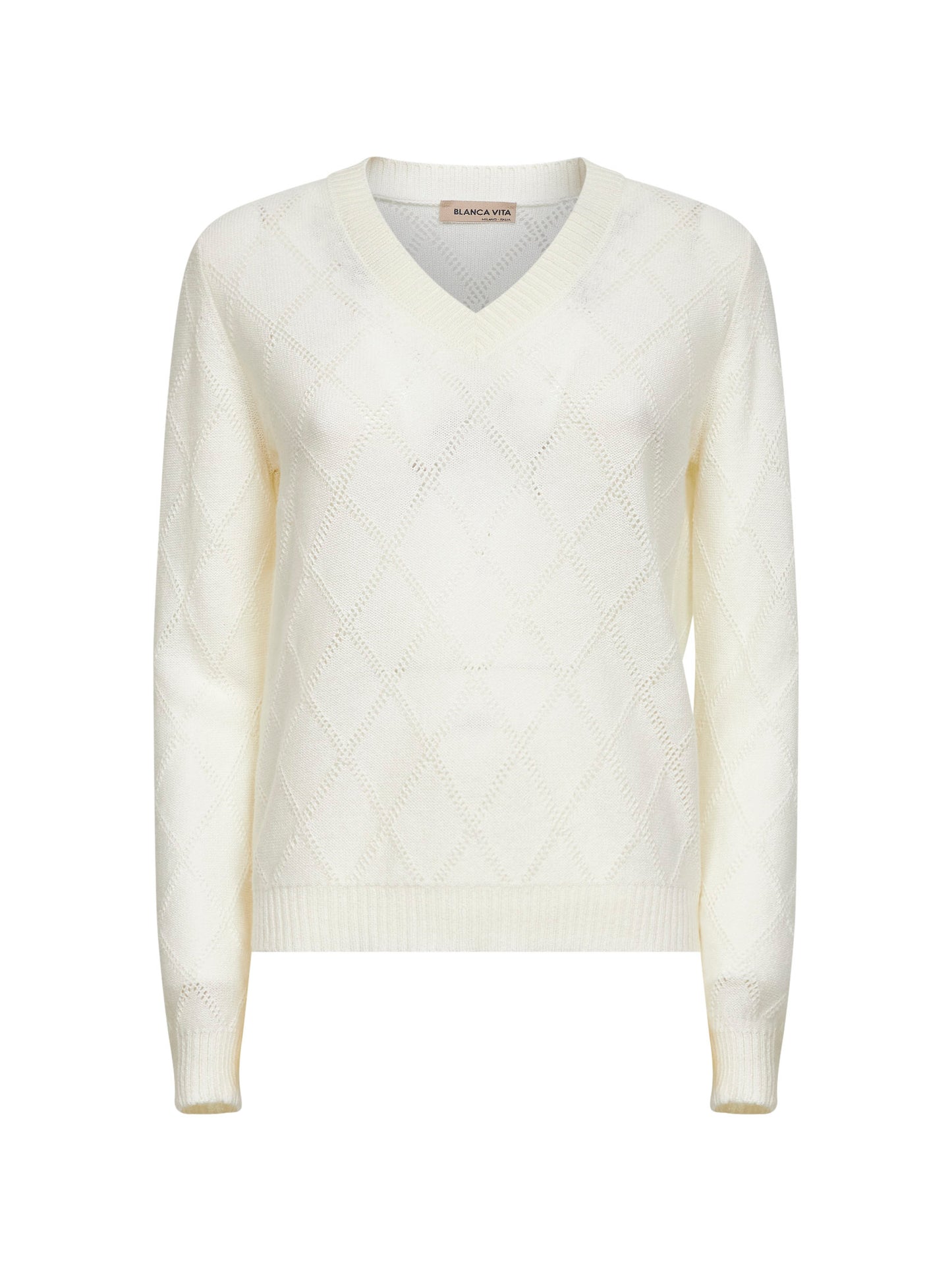 Maglia in cashmere a rombi traforati beige