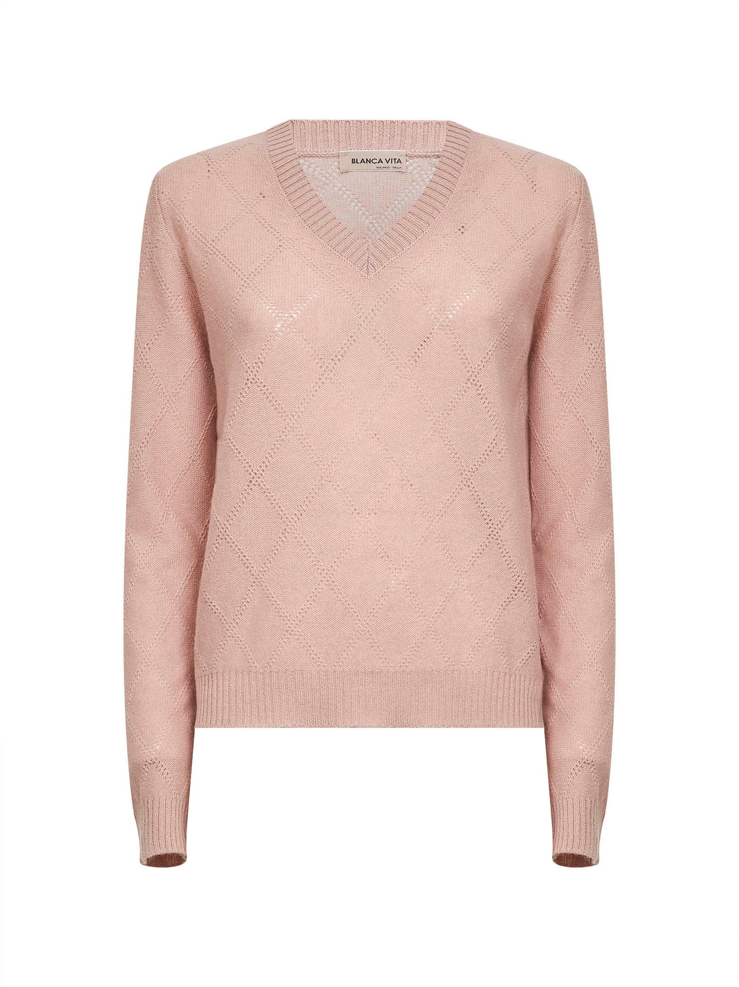 Maglia in cashmere a rombi traforati rosa