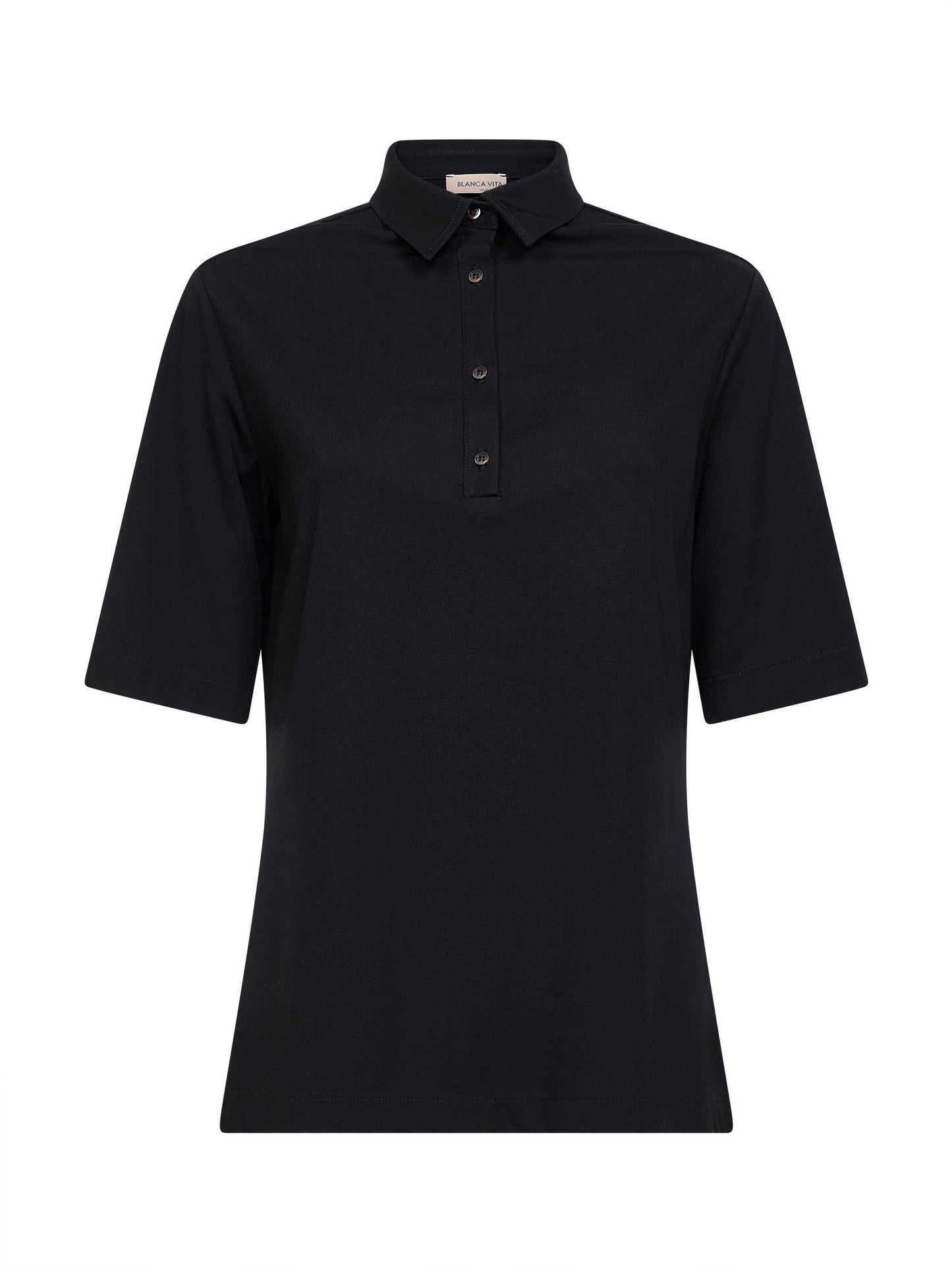 Black viscose blend stretch jersey polo shirt