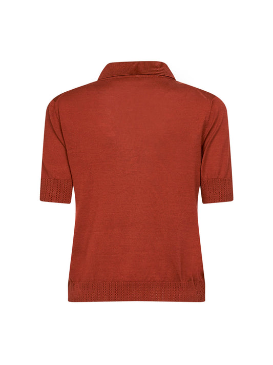 Polo a maniche corte in maglia di seta marrone