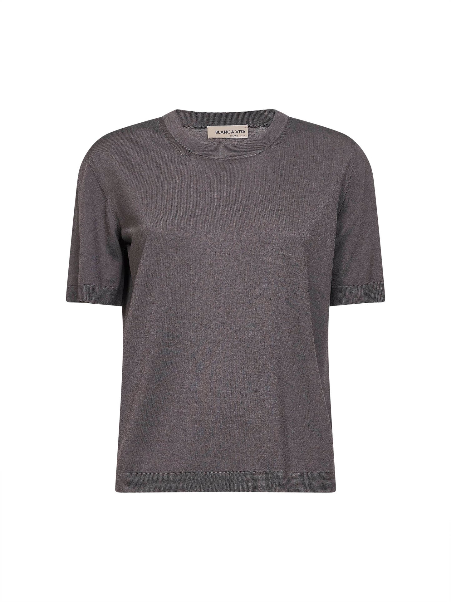 Maglia girocollo in misto viscosa marrone