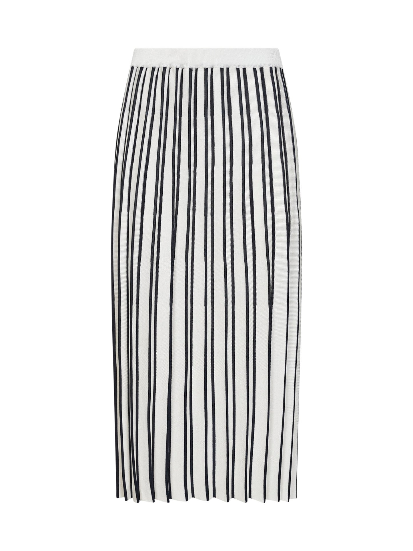 Two-tone knit pleated midi skirt