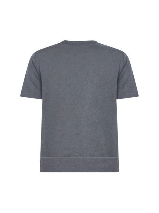 Grey plain stitch knit cotton T-shirt