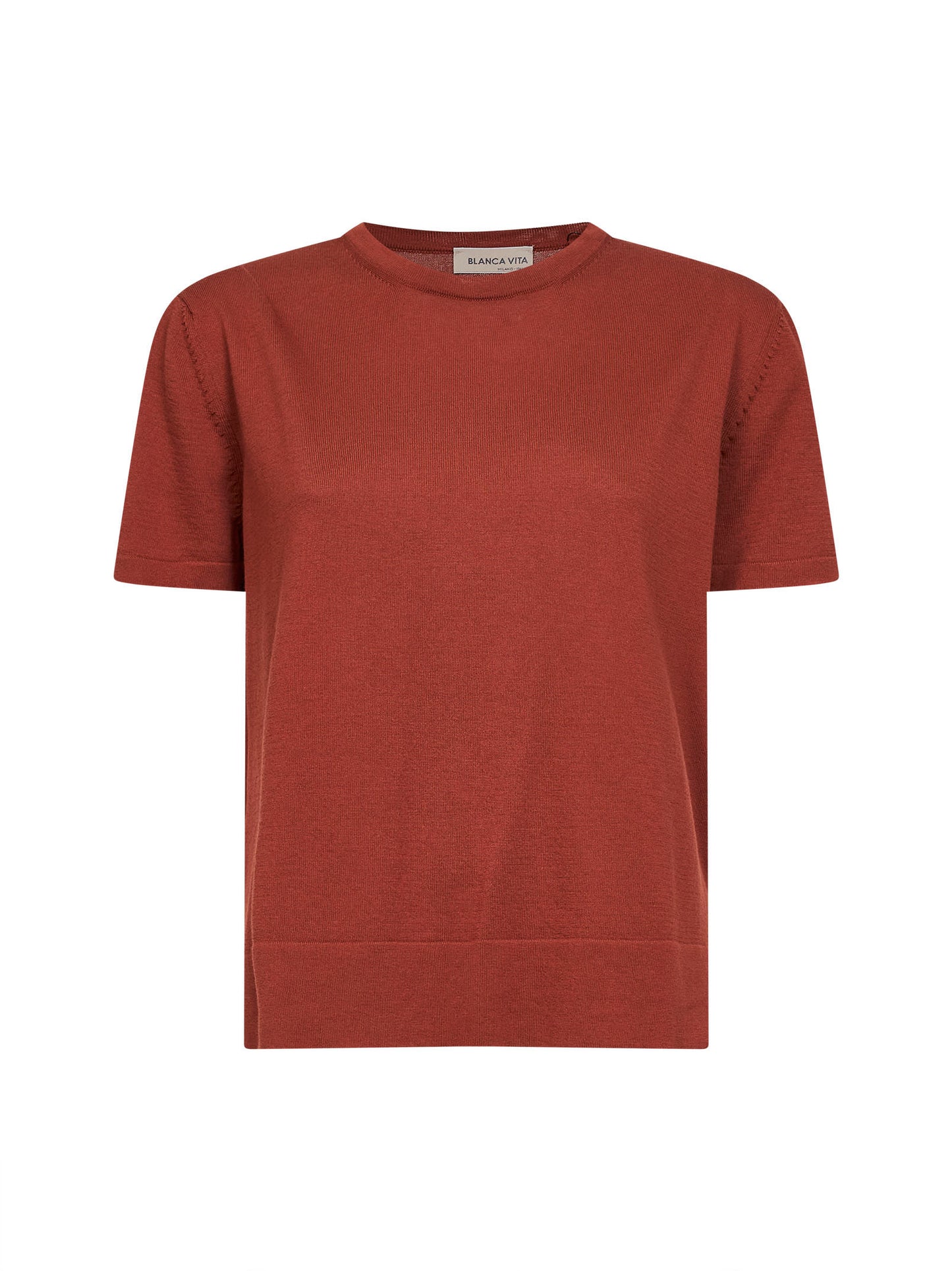 Brown plain stitch knit cotton T-shirt