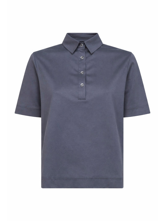 Grey cotton jersey polo shirt