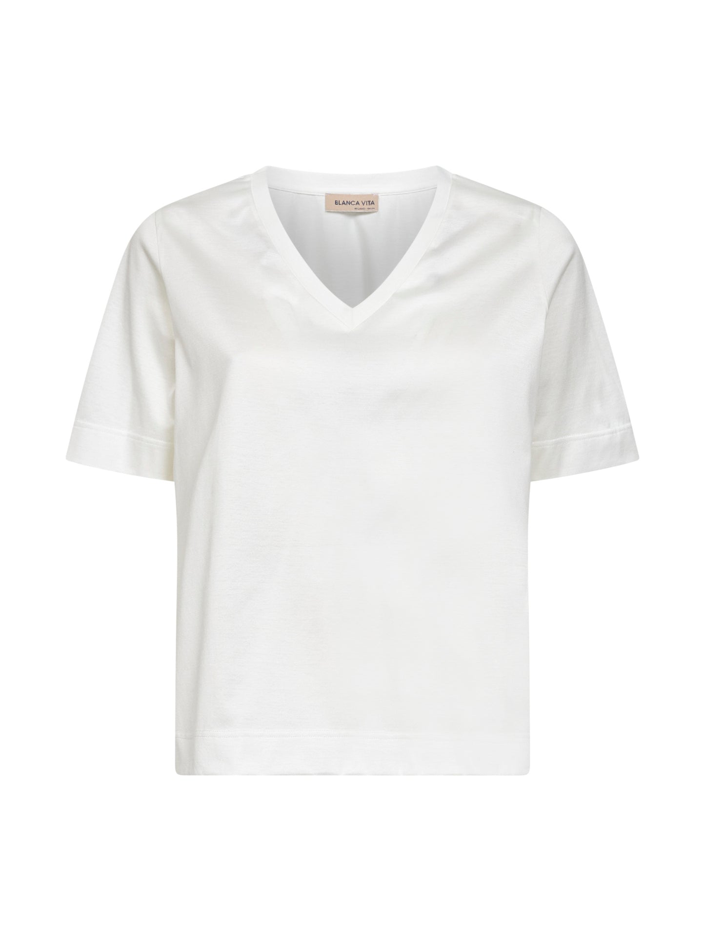 T-shirt scollo a V in cotone filo di Scozia bianco