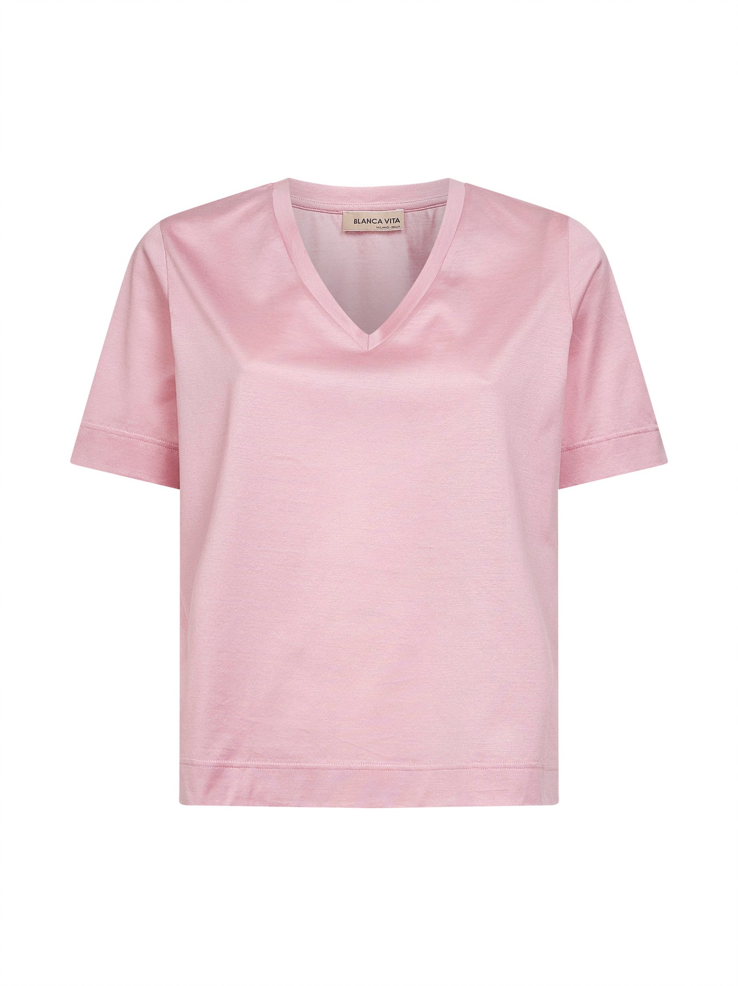 Pink lisle cotton V-neck T-shirt