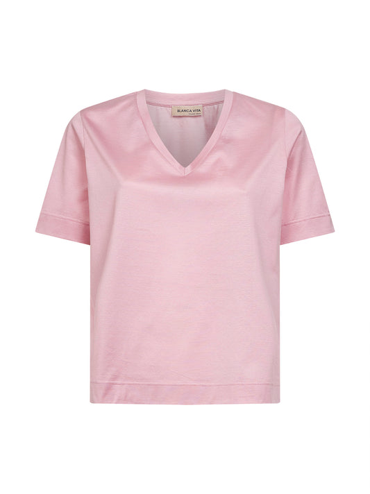 Pink lisle cotton V-neck T-shirt