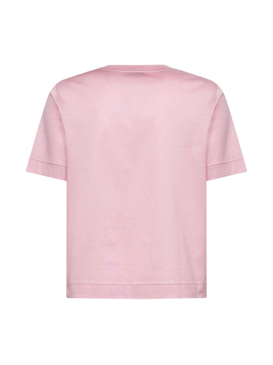 Pink lisle cotton V-neck T-shirt