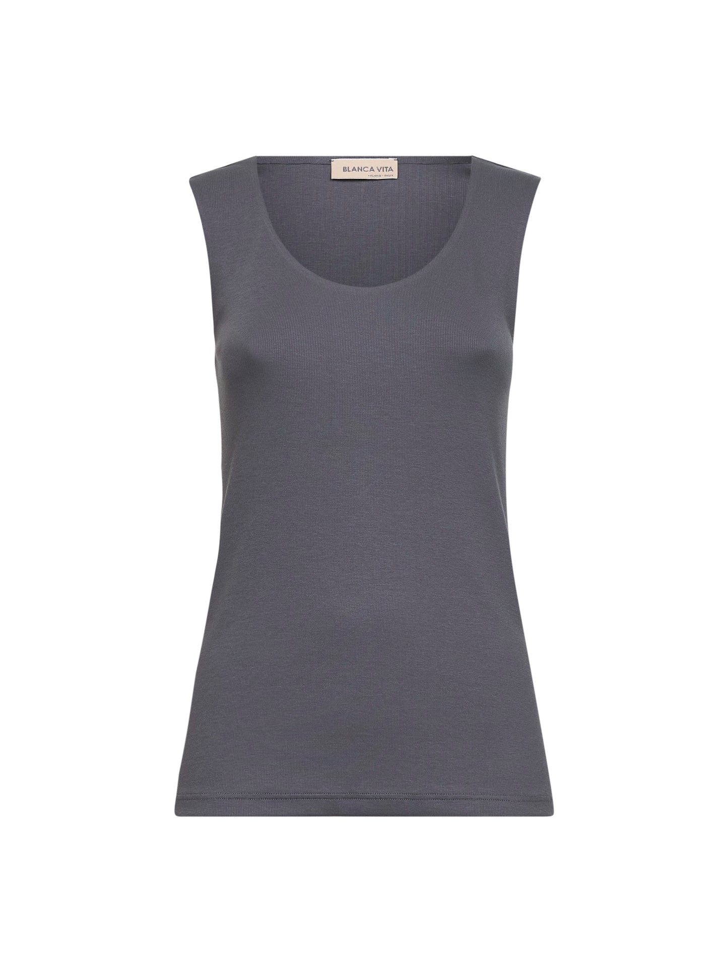 Grey ribbed jersey heat-sealed tank top