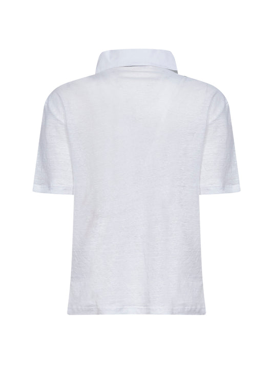 White linen short-sleeved polo shirt