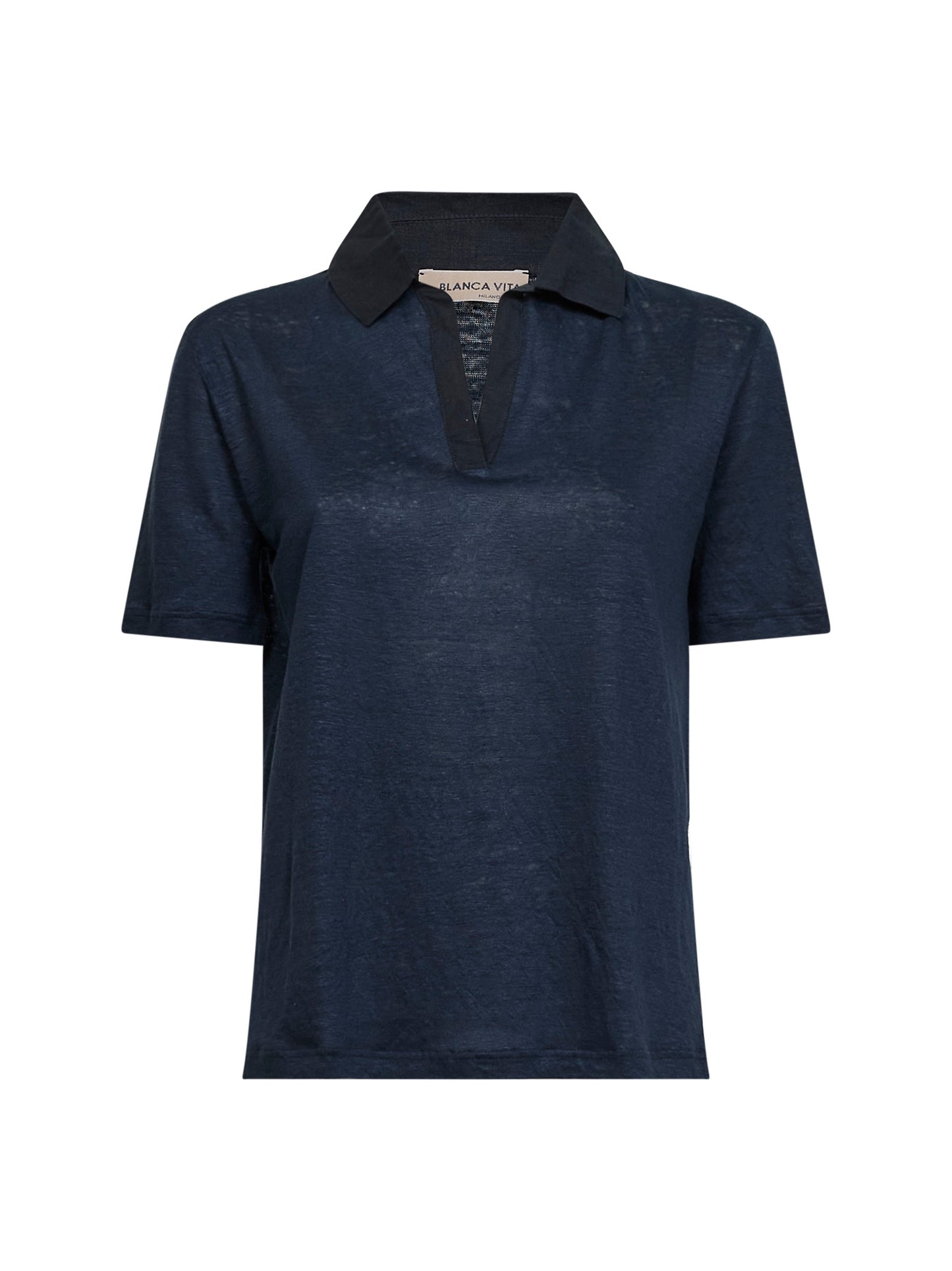 Polo a maniche corte in lino blu