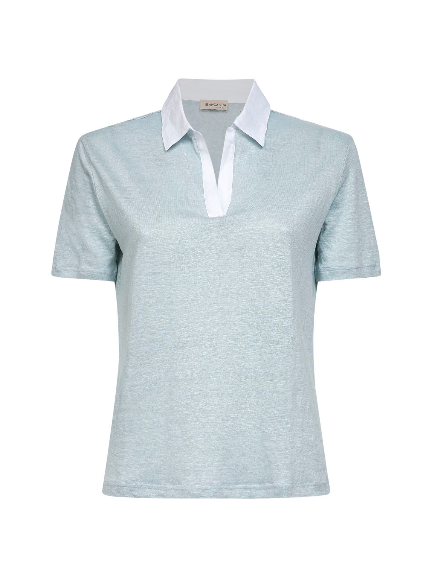 Green linen short-sleeved polo shirt