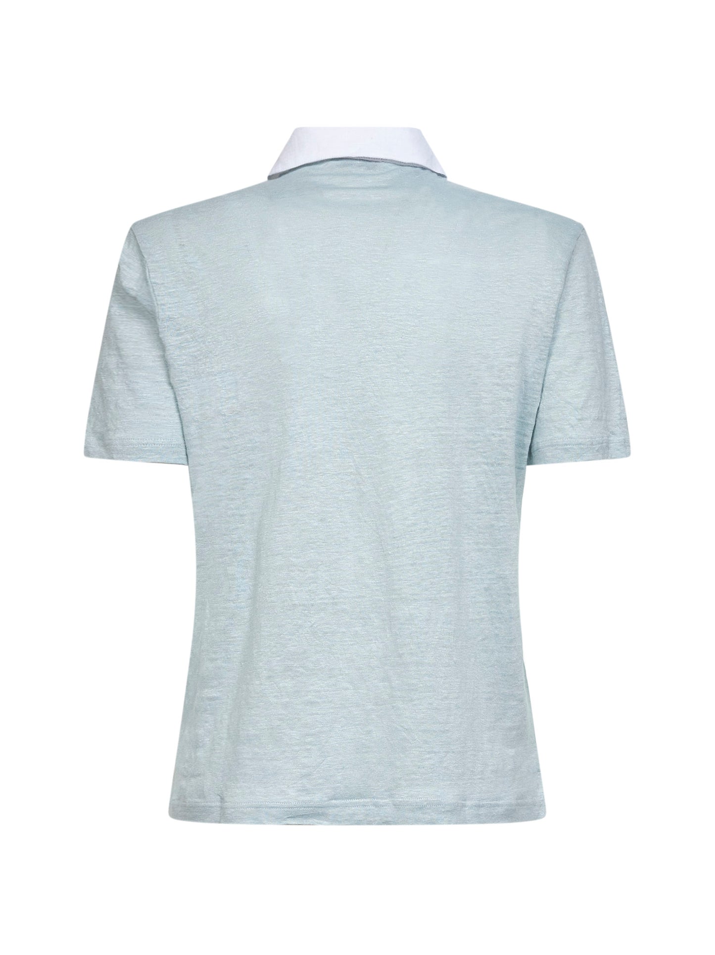 Green linen short-sleeved polo shirt