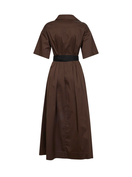 Chocolate stretch poplin Alzety belted midi dress
