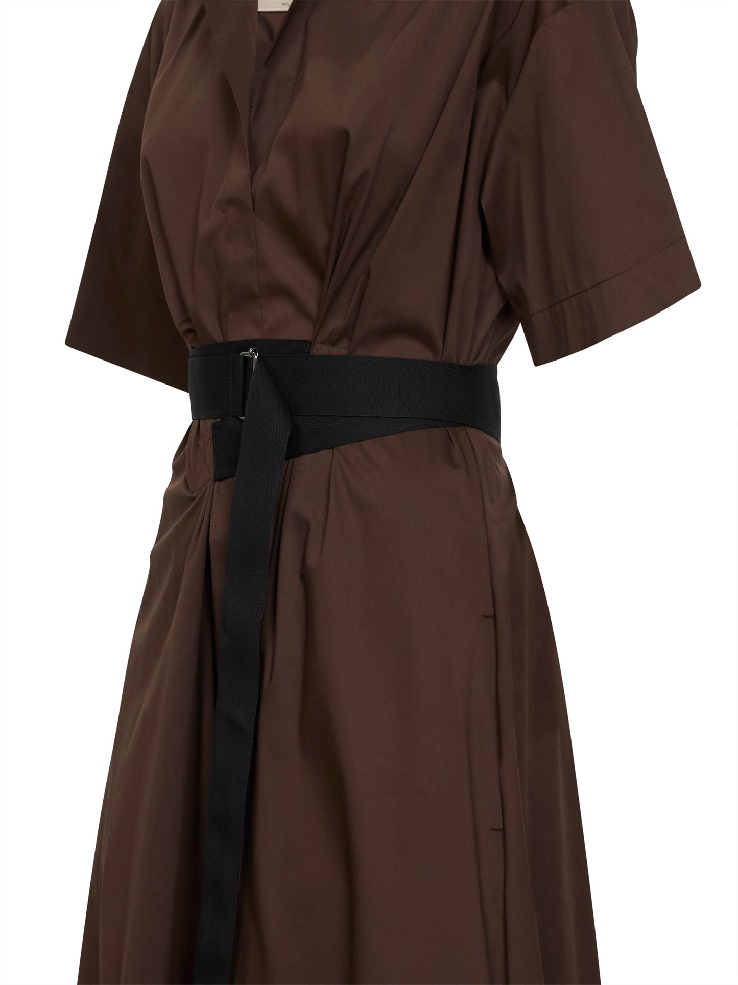 Chocolate stretch poplin Alzety belted midi dress