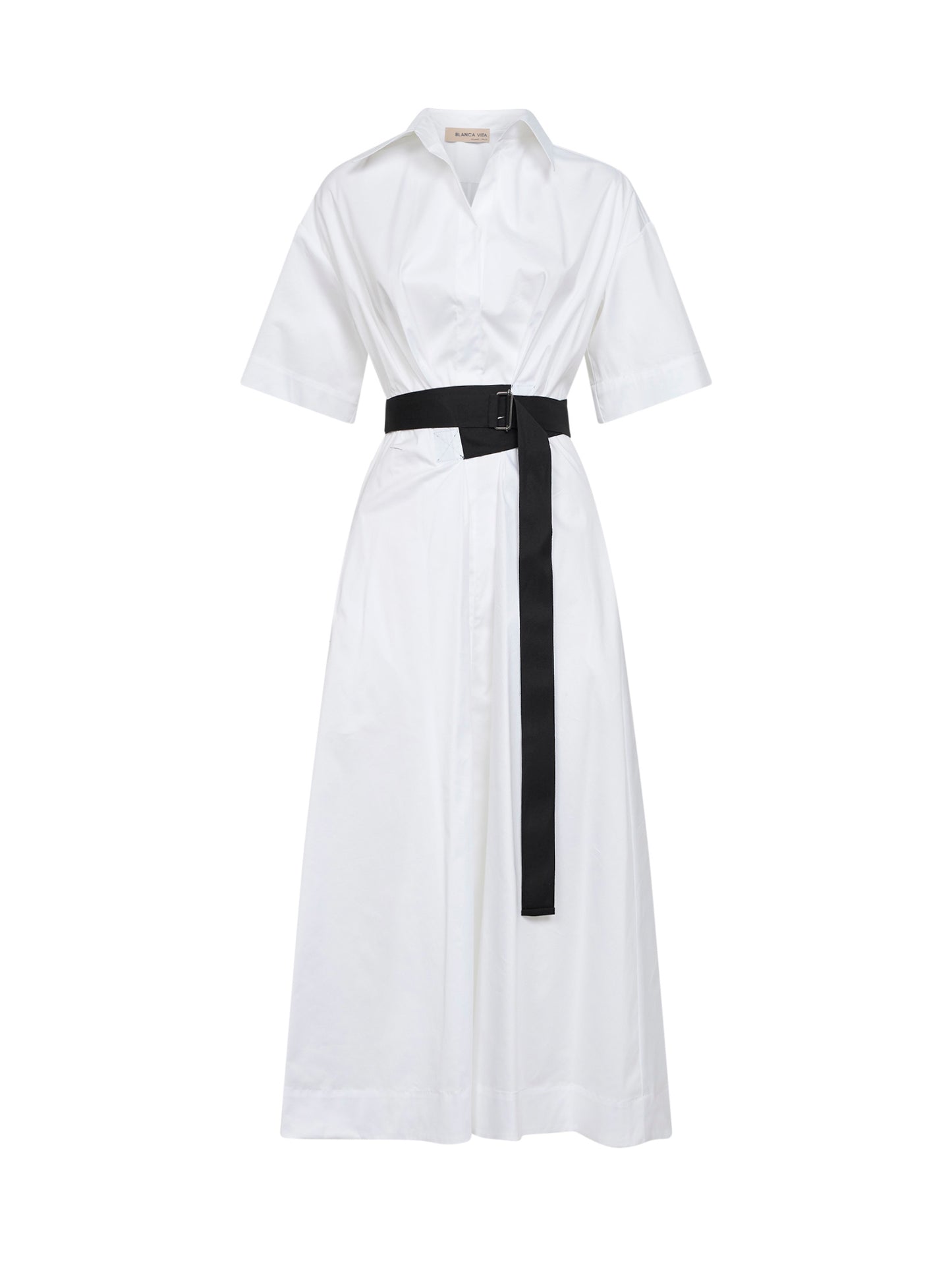 Abito midi con cintura Alzety in popeline stretch bianco