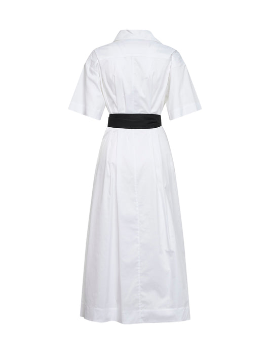 White stretch poplin Alzety belted midi dress