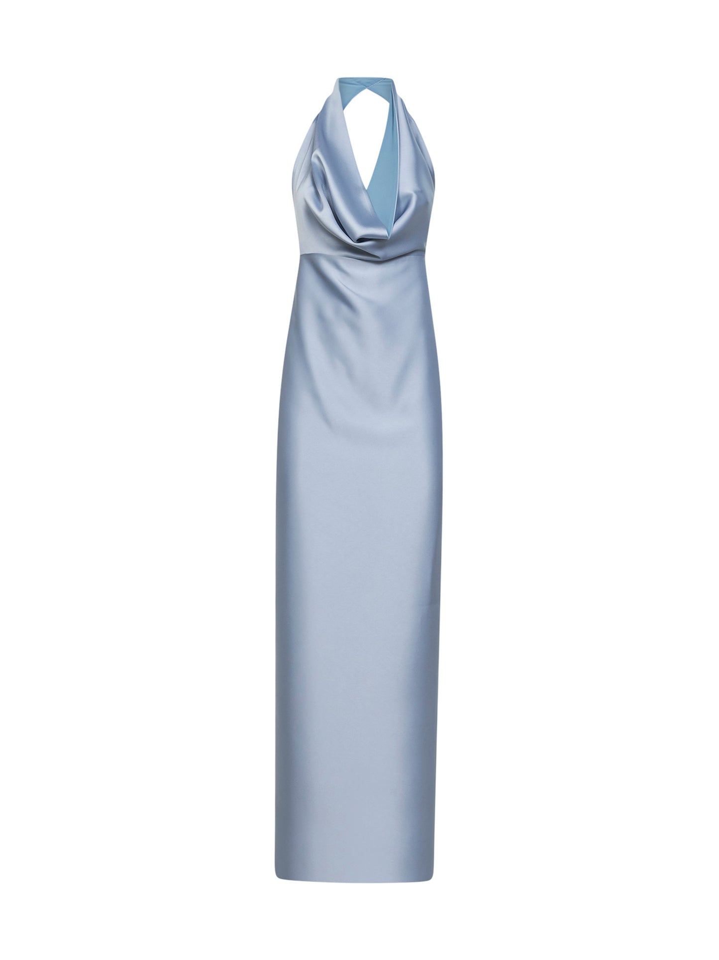 Abito lungo Antea in raso azzurro polvere
