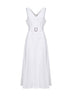 White viscose and linen Apred belted midi dress