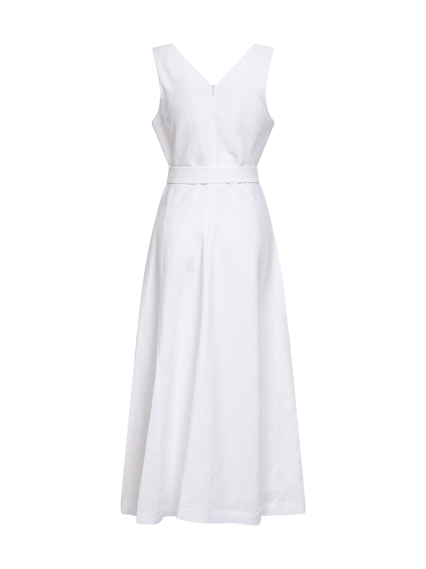 White viscose and linen Apred belted midi dress