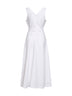 White viscose and linen Apred belted midi dress